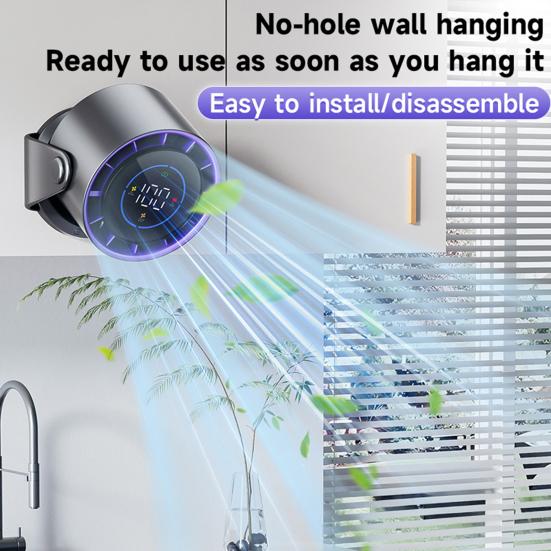 Air Cooling Fan Digital Display Strong Airflow 100 Speeds Adjustable Rechargeable Ultra Quiet Wall-Mounted Desk Fan