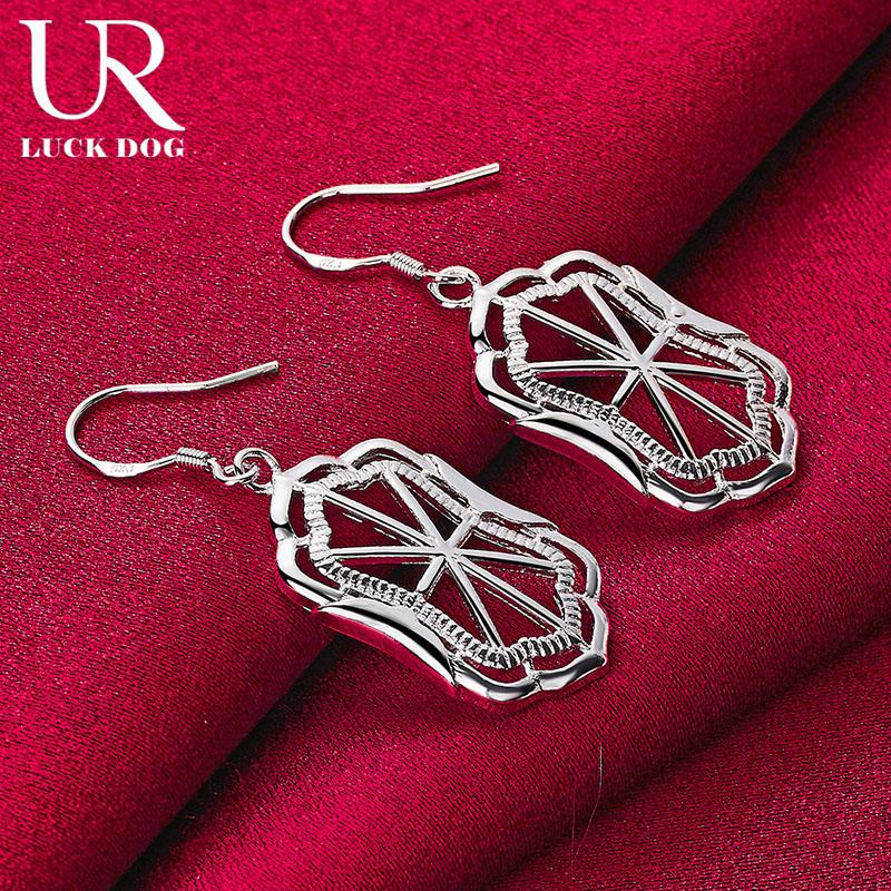 925 Sterling Silver Geometric Pendant Piercing Earrings Fashionable Wedding Jewelry