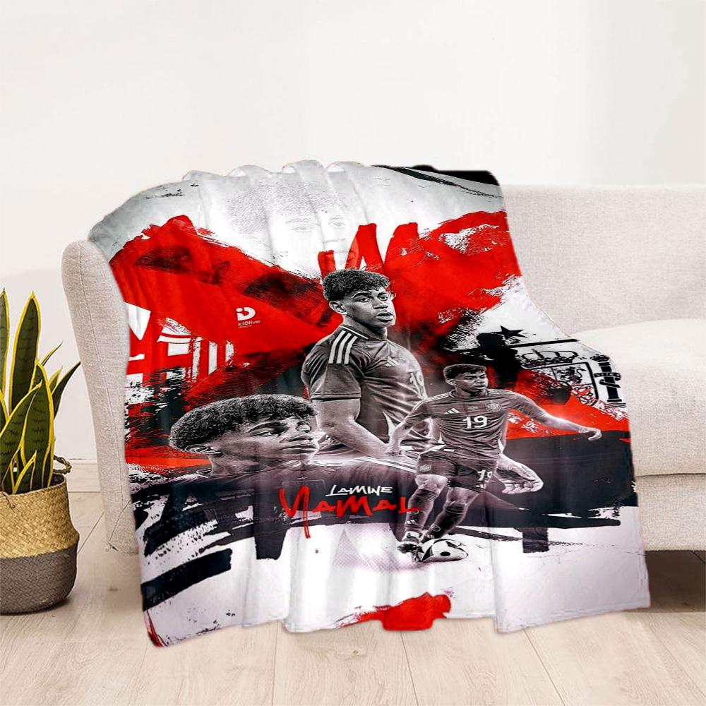 Lamine Yamal's Dynamic Football Trio Blanket Warmthful Decor Suitable for Bed Couch Office Chair All-Season Use Modern Style Gifts For Family Or Frien