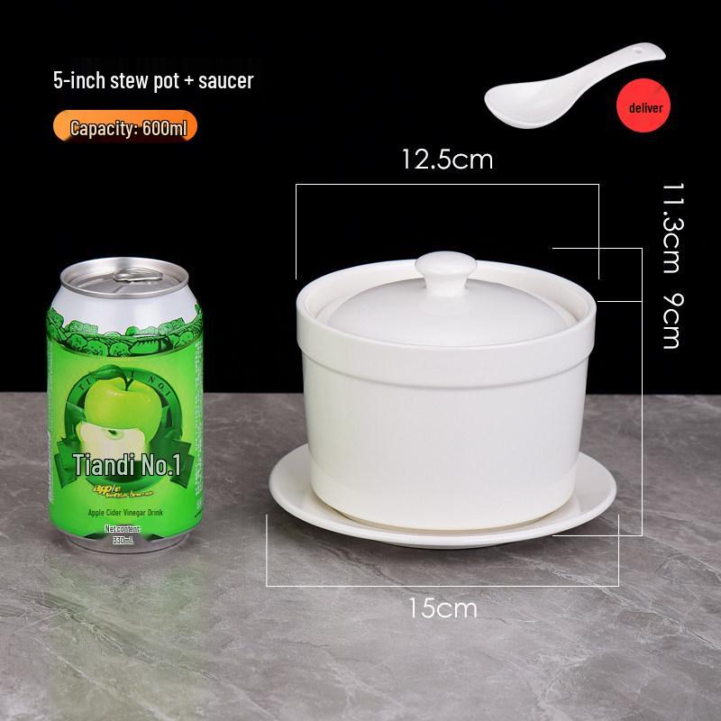 Белый керамический горшок для тушения с крышкой - Китайский суповой и пароварочный горшок в стиле Шасянь, с золотым ободком.