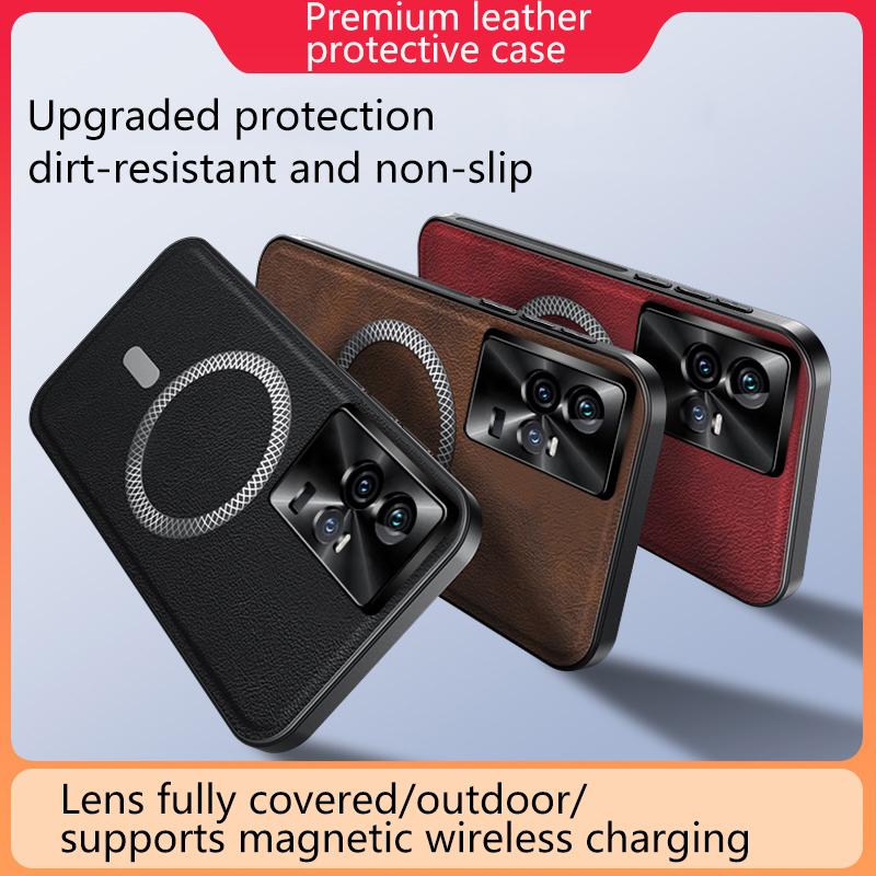 For iQOO 11 and iQOO 11 Pro Case Magnetic Elegant Leather Wear-Resistant Lens Fully Covered Non-Slip Grip Edge Cover Shell