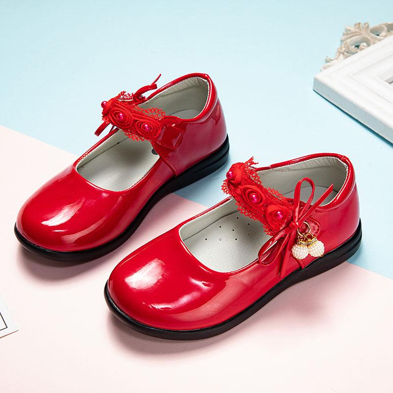 Обувь из кожи для девочек на вечеринку, свадьбу, детские школьные туфли на плоской подошве с цветочными цветами, детская принцесса, милая обувь для выступлений