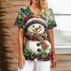 Christmas Snowman Uniforms Woman Cartoon 3D Print Fashion V-Neck Nurse Summer Short Sleeve with Pockets Clinical Uniform Woman