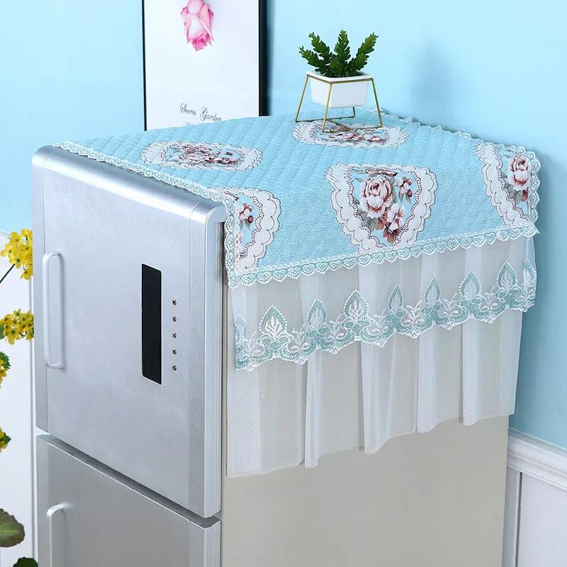 Полотенце для чехла на холодильник, одно- и двухдверный тканевый чехол для холодильника, универсальный пылезащитный чехол, кружевной, износостойкий, моющийся
