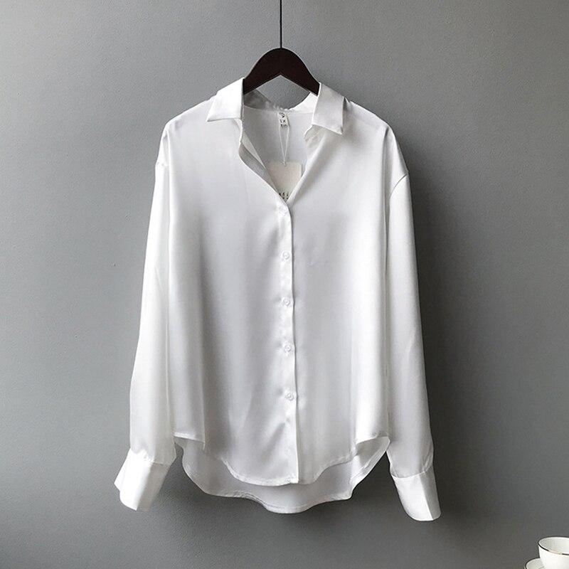Fashion Button Up Satin Silk Shirt Women Tops Vintage Casual Plus Size Blouse Women Long Sleeve White Shirts Female 11355