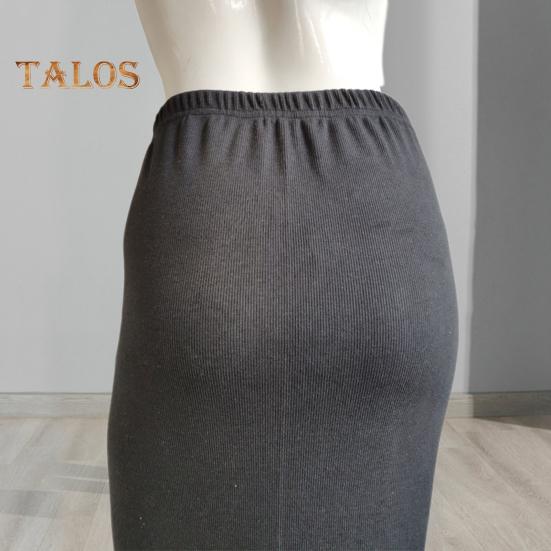 Женская юбка-миди со средней посадкой и разрезом сзади, однотонная вязаная юбка, офисная женская юбка с запахом бедра, рабочая одежда