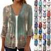Women's Shirt Blouse Outerwear Print 3/4 Length Sleeve Casual Holiday Basic Button Tops
