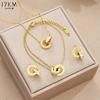 17KM 4 шт./компл. ожерелье браслет серьги из нержавеющей стали с кристаллами для женщин золотистого цвета переплетенные круги римские цифры ювелирные наборы