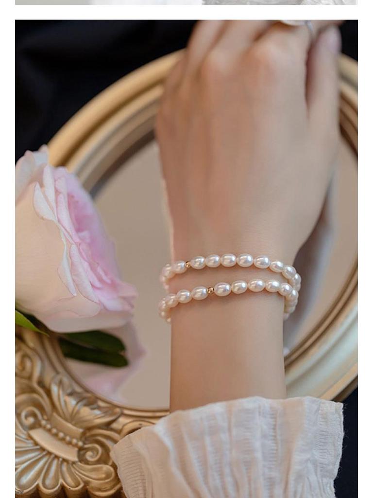 Natural Freshwater Pearl Bracelet for Women - Strong Luster, Elastic, Vintage, Versatile, Advanced Beaded Design