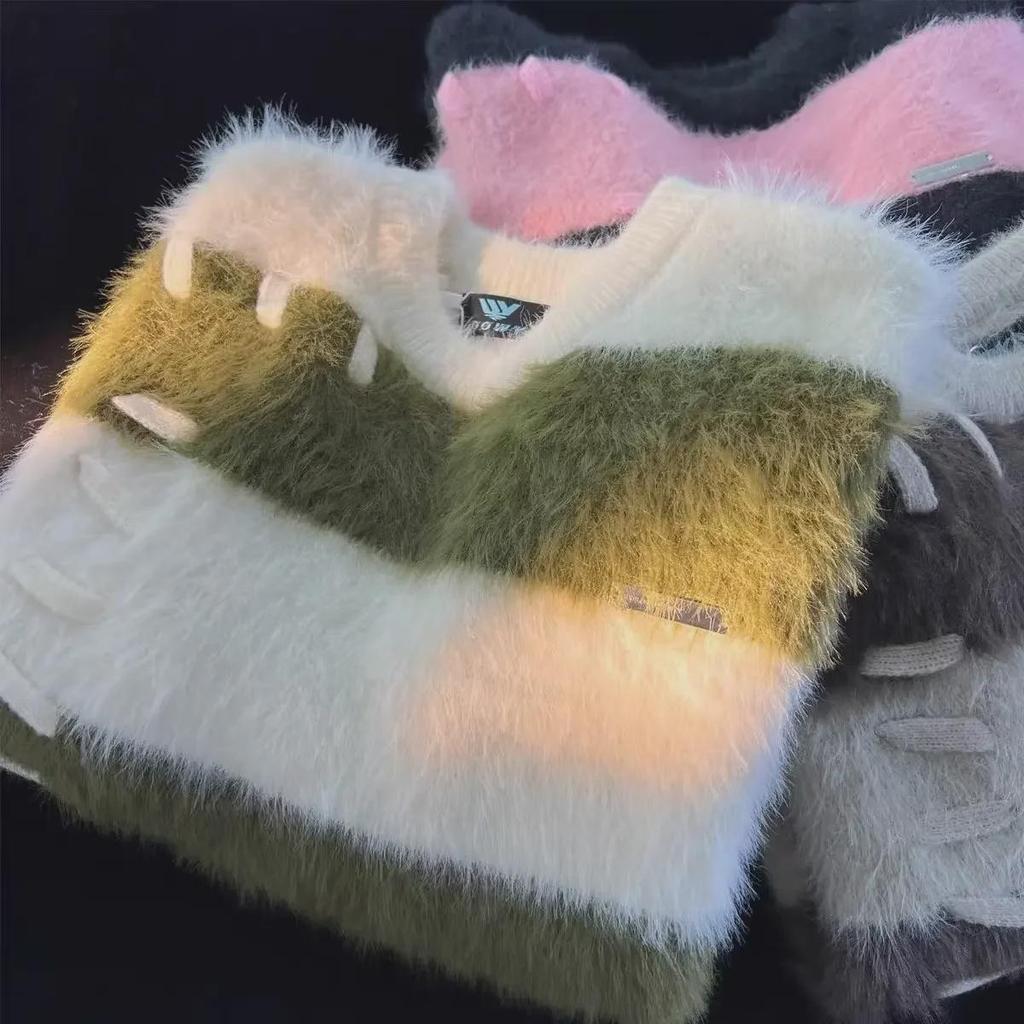 Мужской полосатый свитер из японской клеевой норки на осень/зиму — уютный и ленивый дизайн