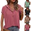 Women's Fashion Casual Solid Color Loose Hooded Button Drawstring Short Sleeve T Shirt Top