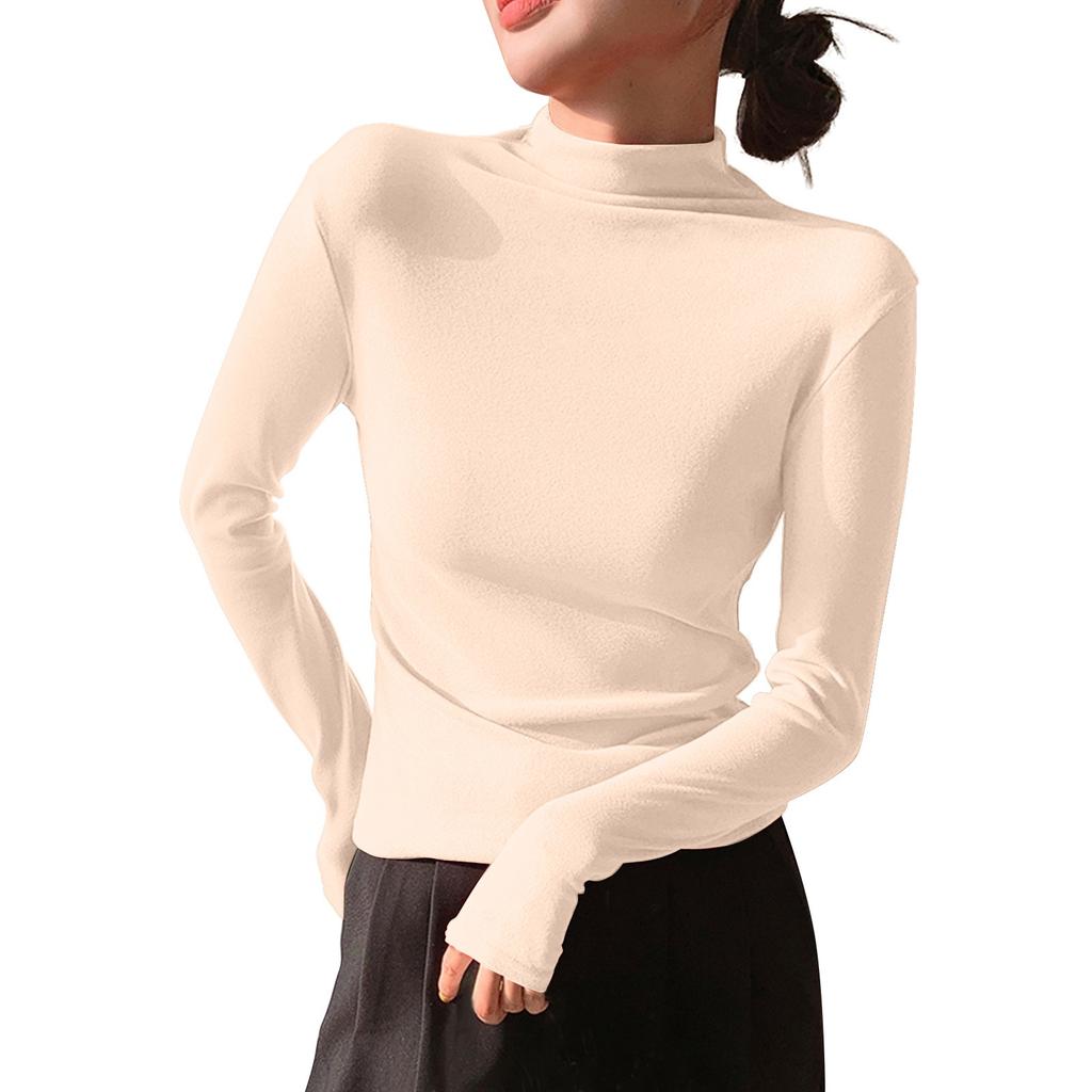 Women's Solid Color Solid Color Semi High Neck Slim Fit Base Shirt With Long Sleeve Tight T-shirt