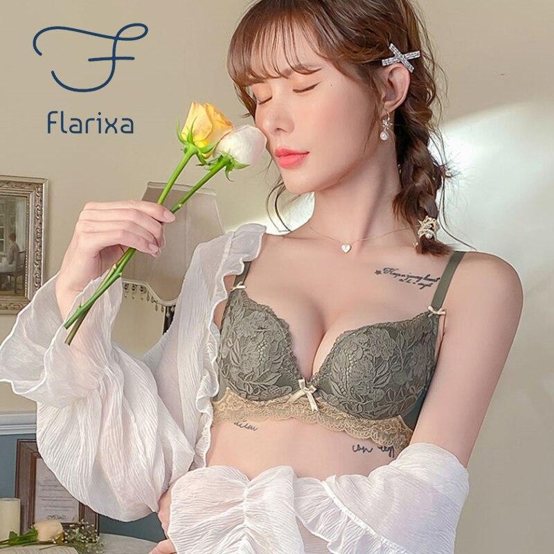 Flarixa Plus Size Latex Underwear Women's No Steel Ring Push Up Bra Backless Sexy Lace Bralette Top Soft Breathable Active Bras