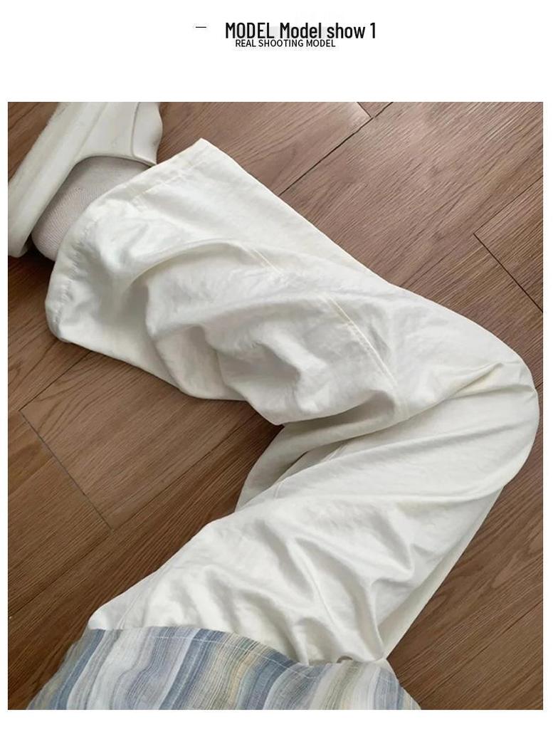 2025 Douyin Summer Women's Blue Ice Silk Wide-Leg Pants - Casual & Relaxed Fit