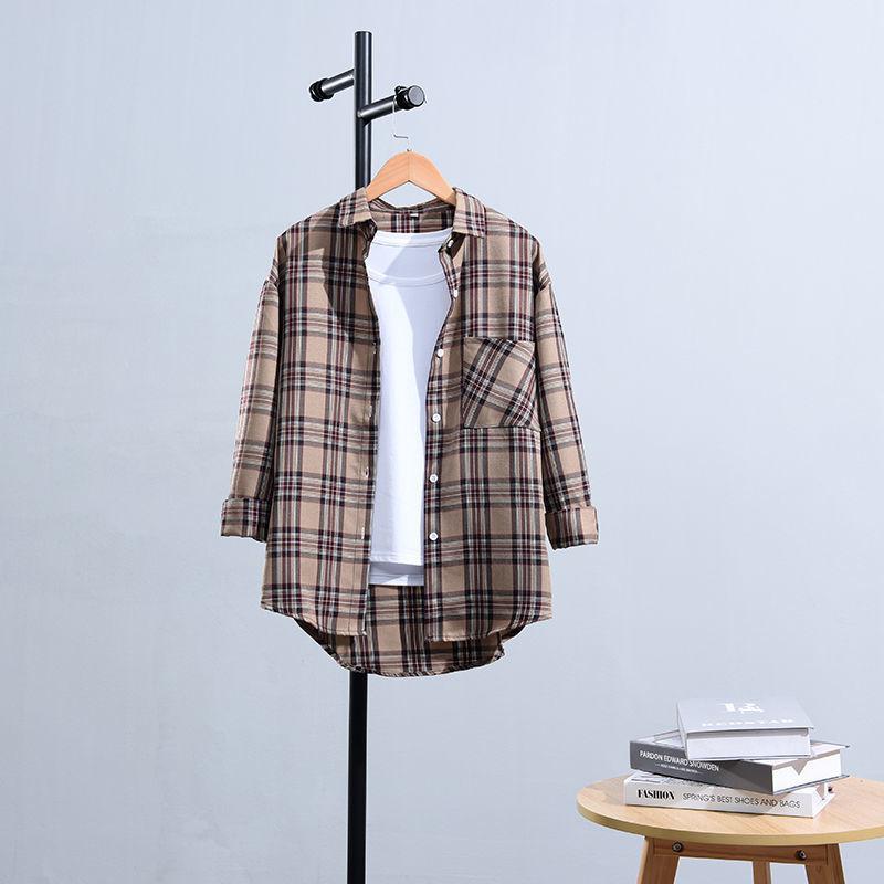 Модная клетчатая рубашка для женщин, свободная и стильная, стройнящая, с винтажным гонконгским колоритом, идеально подходит для весны/осени
