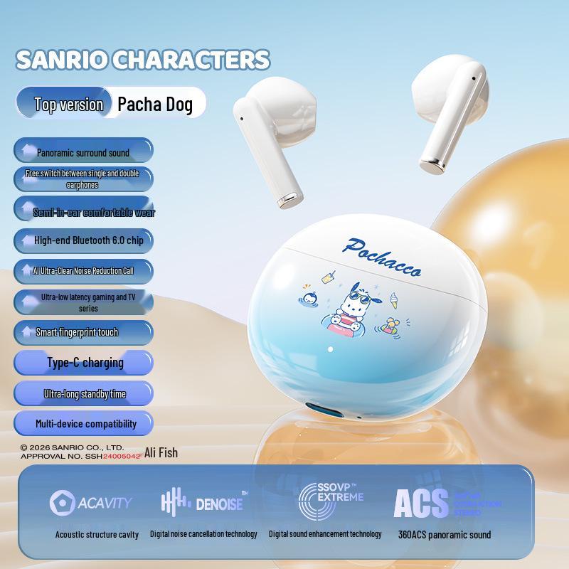 Bluetooth-наушники Sanrio PT18 – Сверхдлительное время работы от аккумулятора, Беспроводное шумоподавление, Супермилые спортивные наушники.