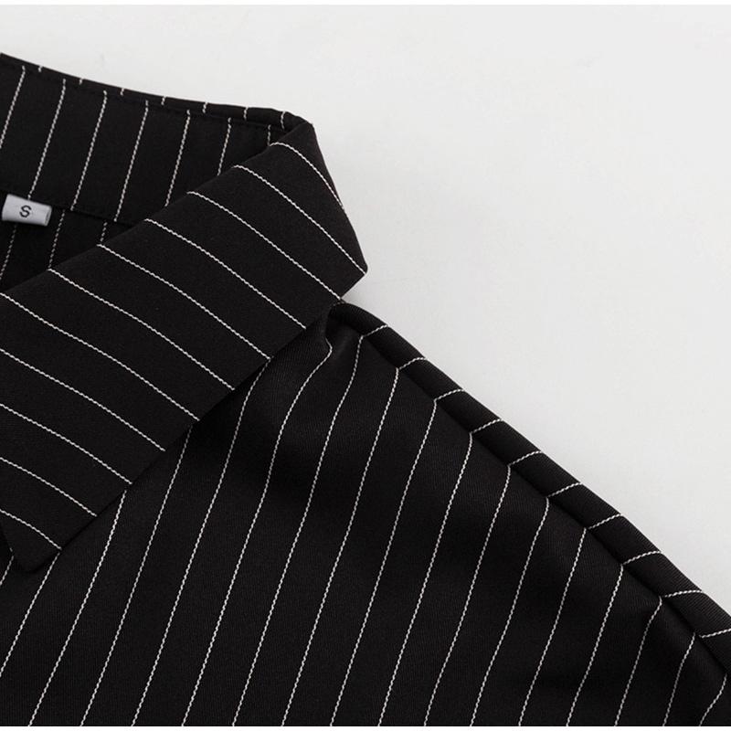 Весна-лето Модный уличный комплект из двух предметов в полоску, женские наряды, элегантная рубашка с длинным рукавом и мини-юбкой с высокой талией, костюм