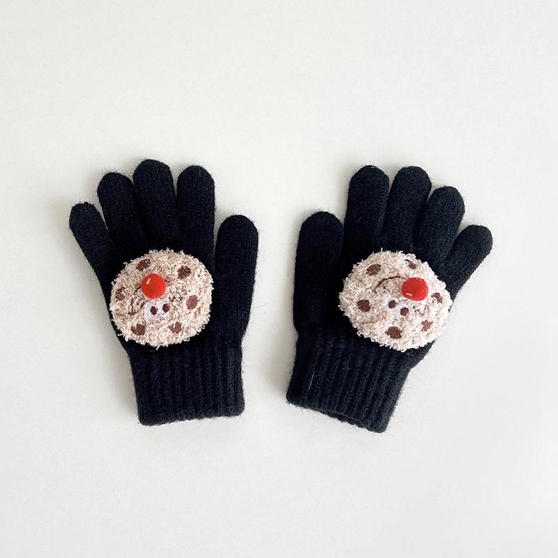 Милые детские перчатки с рисунком, зимние теплые вязаные варежки для малышей, кавайные однотонные детские перчатки для мальчиков и девочек с пятью пальцами