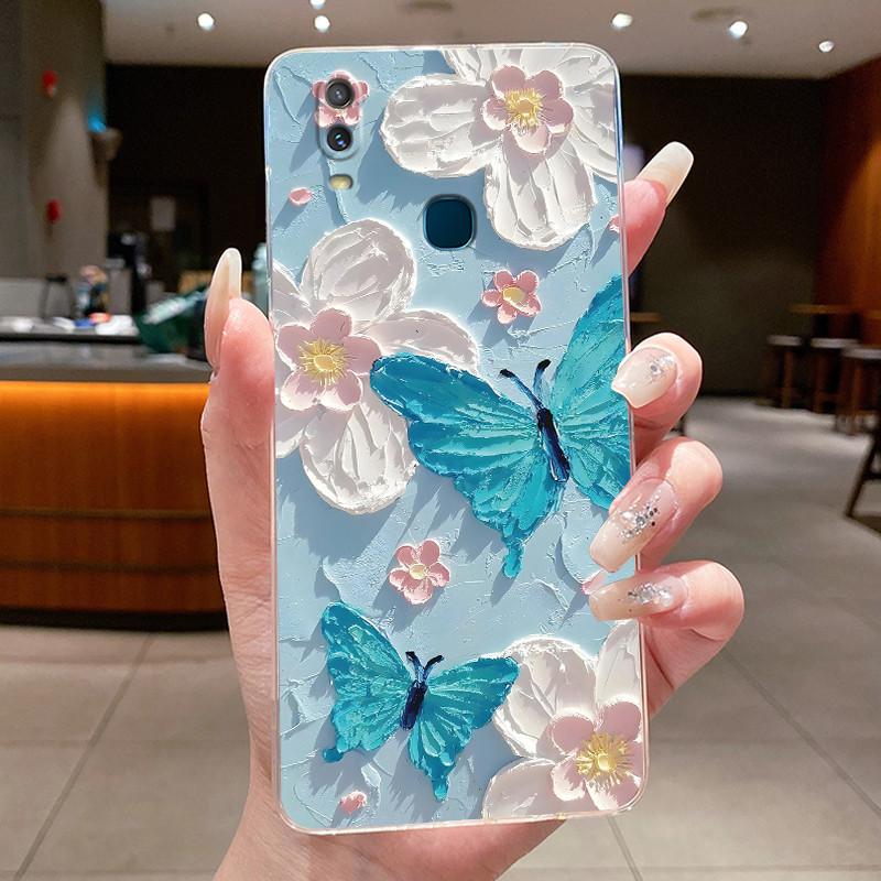 Для VivoY11 2019 Задняя крышка Vivo 1906 Корпус Vivo Y11 2019 Чехол Модный Роскошный Бабочки Цветы Прозрачный Мягкий ТПУ Желе Чехол для Телефона