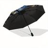 1pc Blue and Gold Ornate Lion Portrait Automatic, Cute Cartoon Pattern, Portable Outdoor Umbrella, Perfect, Holiday Gift for fans.W007