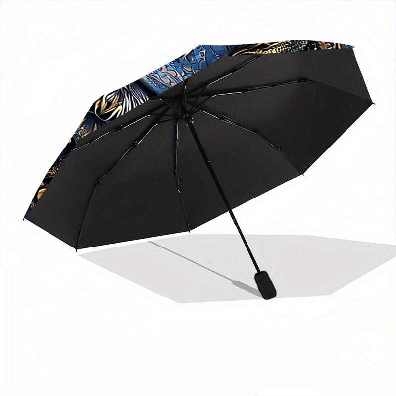 1pc Blue and Gold Ornate Lion Portrait Automatic, Cute Cartoon Pattern, Portable Outdoor Umbrella, Perfect, Holiday Gift for fans.W007