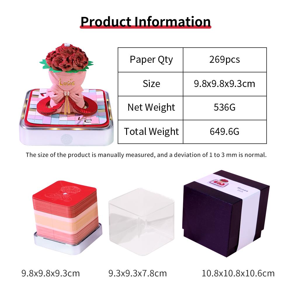 Valentines Day Gift Idea Unique Rose Flower Bouquet 3D Memo Pad Valentines Day Tear Away Calendar Sculpture Block Notes Cube