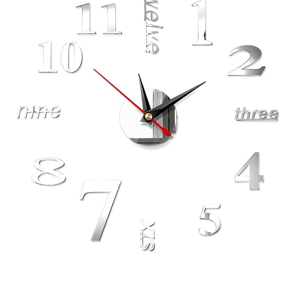 3D Mirror Surface DIY Wall Clock Silver Frameless Wall Clock 3D Wall Clock  Bedroom Wall Decor