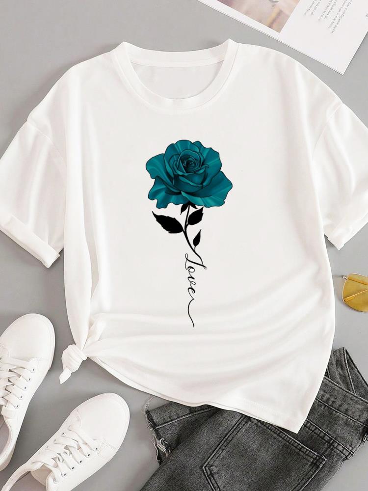 (Азиатский размер) Модные футболки с круглым вырезом для женщин, с милым мультяшным принтом растений, повседневный женский топ, одежда, принт, короткий рукав, графическая футболка