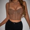 Fashion Sexy Nightclub Style Sequins Fishbone Steel Ring See-through Navel Slim Models Spicy Girl Tank Tops