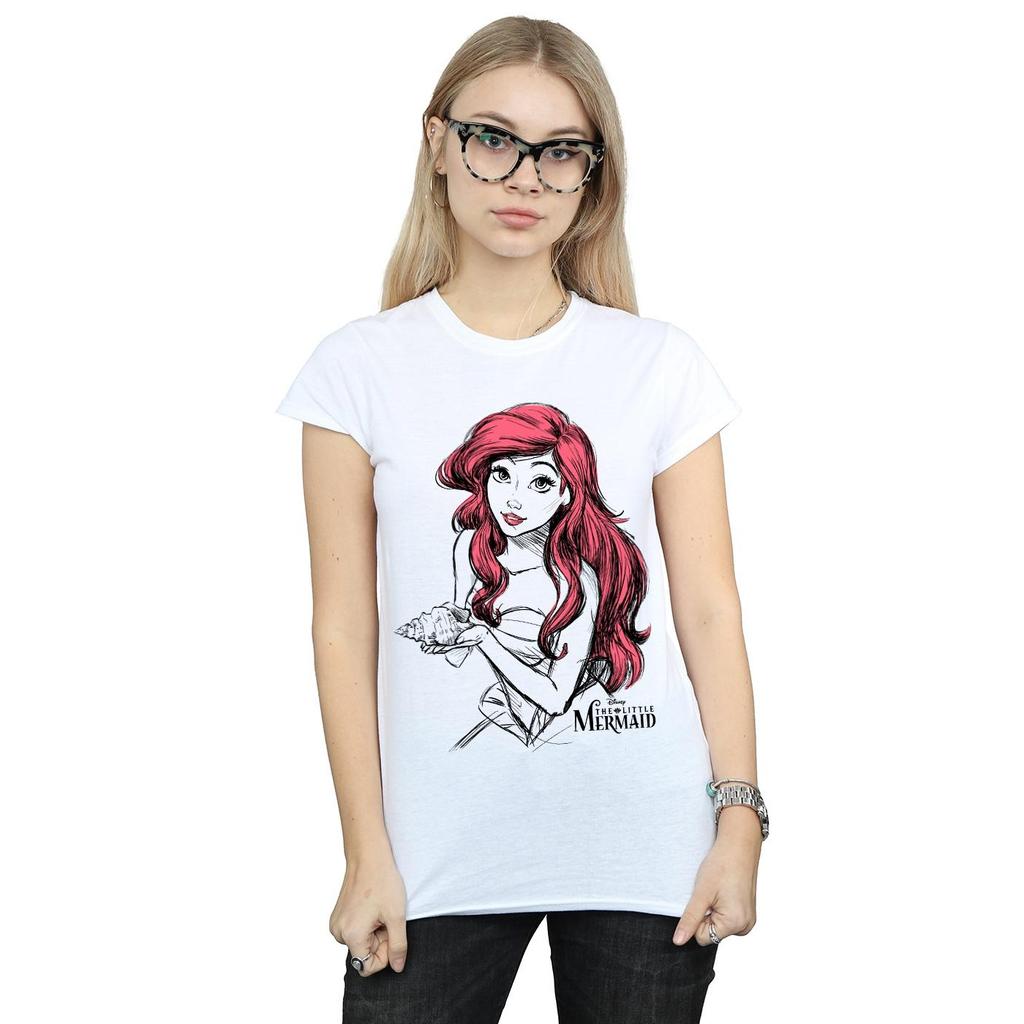 Disney Womens/Ladies Ariel Shell Sketch Cotton T-Shirt