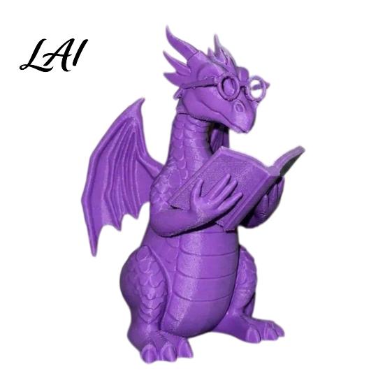 Whimsical Desk Accessory Reading Dragon Figurine with Glasses Statue 3D Printed Lover Gift Bookshelf Decor Desktop Ornament for Book Lovers