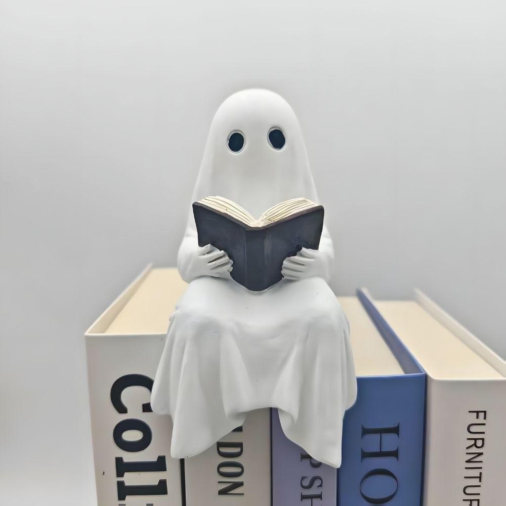 Новая статуэтка призрака на Хэллоуин с книгой, статуэтка призрака из смолы, миниатюрная статуэтка читающего призрака, аксессуары для вечеринки
