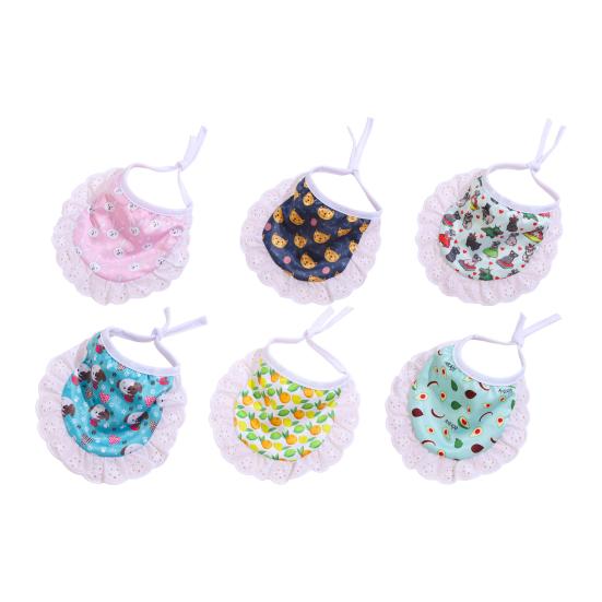 Нагрудник для домашних животных с мультяшным узором, приятный для кожи, кружевная отделка, удобный в носке, моющийся, декоративный полиэстер