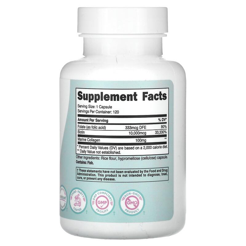 Women, Biotin With Folate & Collagen, 10,000 mcg, 120 Capsules
