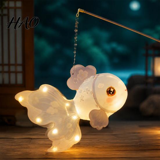 Parent Child Handicraft Activity DIY Mid Autumn Goldfish Lantern Kit for Kids, Handheld Glowing Fish Paper Lamp Soft LED String Light with Traditional
