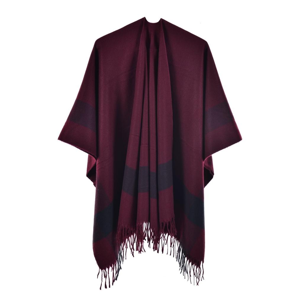 European and American Sytle Women's Solid Color Pashmina Shawl Autumn Winter Warm Cape Plain Cloak