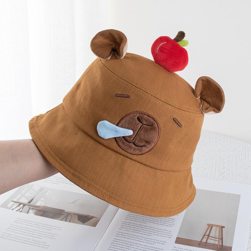 Capybara Apple Cartoon Sun Hat With Adjustable Brim For Summer Beach Leisure Girls