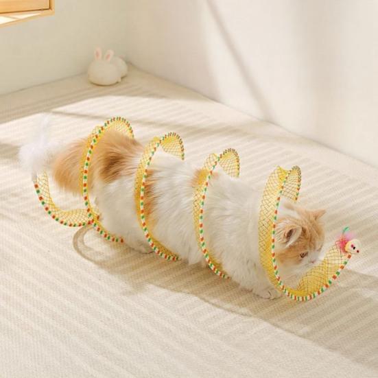 Игрушка туннель для кошек Спиральная игрушка для котят Складная конструкция Легко устанавливается Интерактивный спиральный туннель для кошек с игрушкой-пером