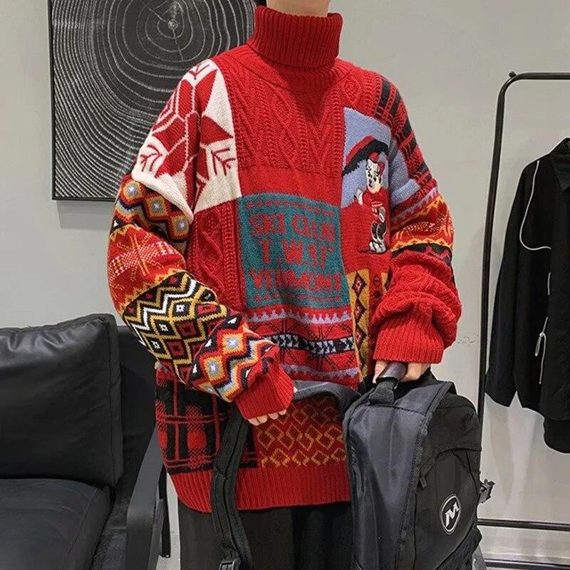 Зимние мужские водолазки, свитера с рождественским медведем, вязаные пуловеры, повседневные свитера, мужской трикотаж, пуловеры в стиле хип-хоп