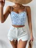 Satin Tank Top Printing Halter Crop Tops Women Summer Adjustable Shoulder Strap Camis Backless Camisole Casual Tube Female Sleeveless Cropped Vest