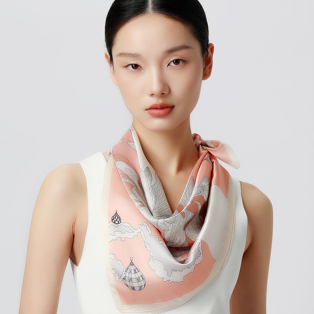 100% Mulberry Silk Printed Square Towel Scarf for Women