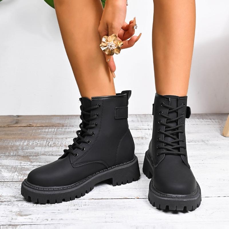 Fashion British Platform Women's Classic Big Toe Booties Lace-up Rhubarb Boots Versatile Casual Shoes