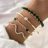 4Pcs/Set Fashion Snake Green Gemstone Bangle Rhinestone Full Metal Bracelet For Women Birthday Party Christmas Gift Jewerly