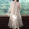 Romantic Elegant Dignified Atmosphere Mother Dress Summer Silk Classic Round Collar Short Sleeve Streetwear Dresses