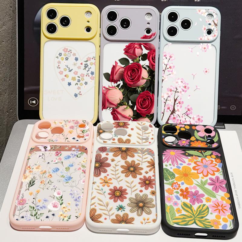 Винтажный Чехол с Цветочным Узором для iPhone 17 Pro Max Гибридный TPU+PC Прозрачная Жесткая Задняя Крышка для iPhone 16 15 14 13 Pro Max
