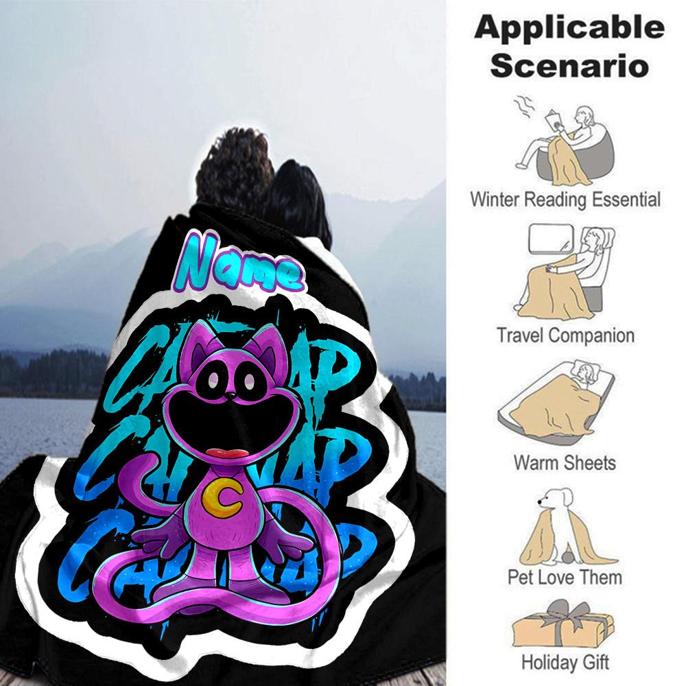 Customiz Name Personality Smiling Critters Blanket Soft &Warm Sofa Office Bed Travel Lunch Break Blanket, Gift Suitable All Seasons