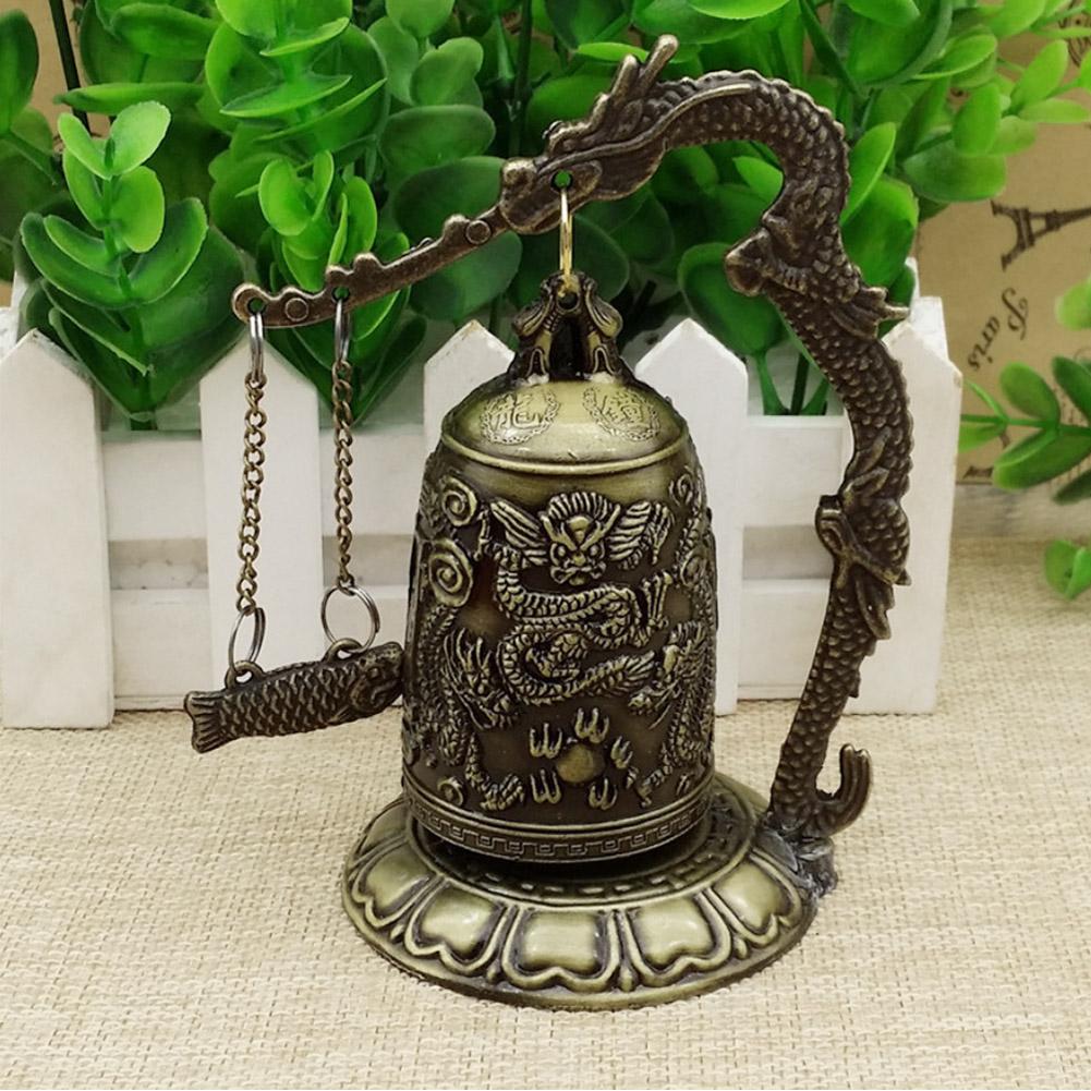 Vintage Small Carved Bronze Dragon Lock Bell Arts & Crafts Collectibles Ornaments Desk Decor