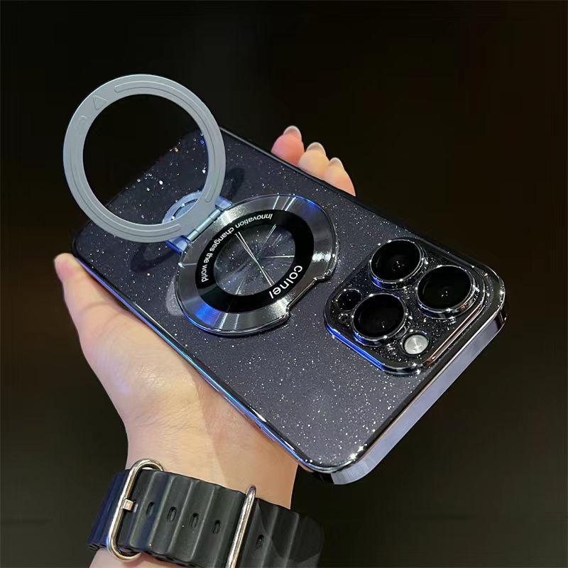 For IPhone 17 Phone Case Invisible Bracket Magnetic Suction for Apple 16PRO Ultra-thin 15 Glitter Electroplated PC Hard Case