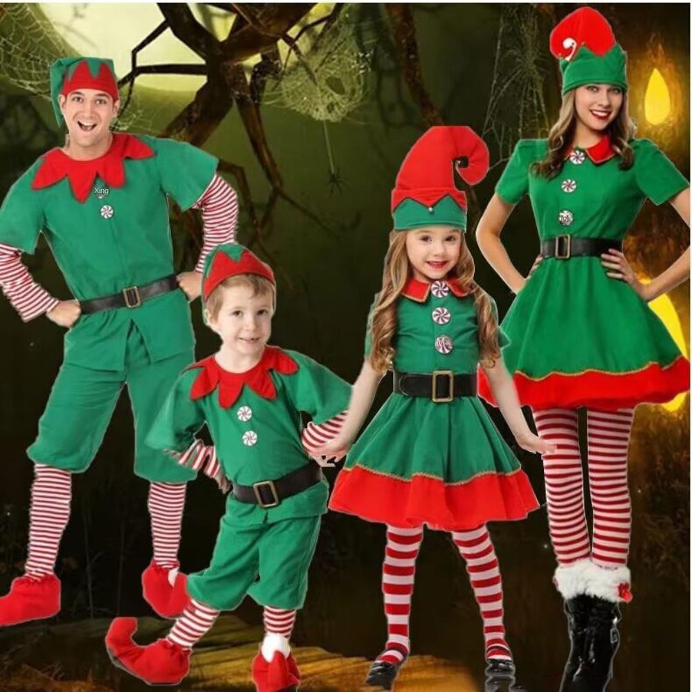 Kid Adult Christmas Elf Costume 2024 Cosplay Clothing New Year Family Matching Outfits