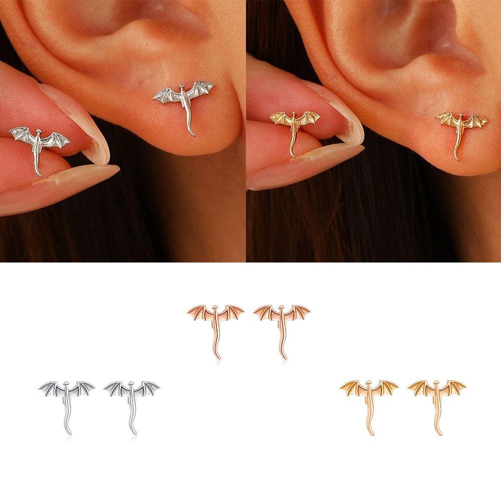 Personality Vintage Dragon Earrings Unique Flying Dragon Stud Earrings Metal Stud Earrings Daily